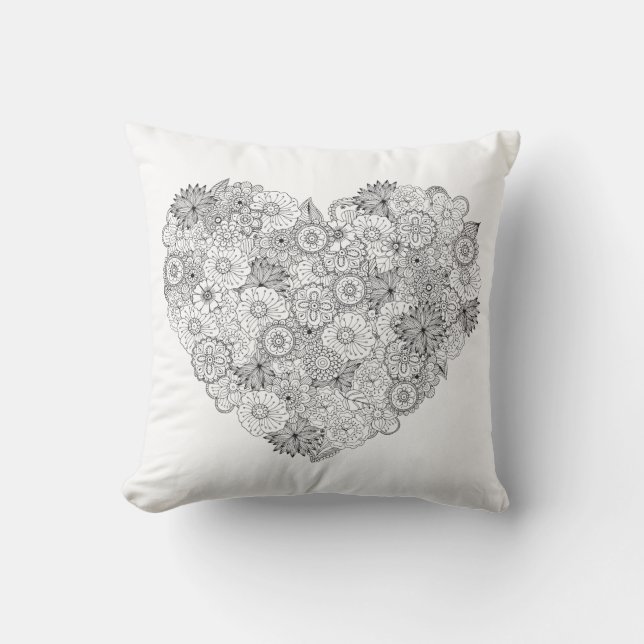 Coussin Griffonnage floral de coeur (Recto)
