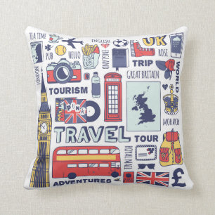 Coussin Griffonnages de voyage de l'Angleterre