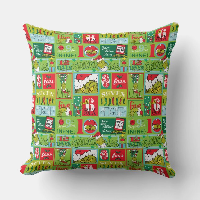 Coussin Grille | 12 Jours de Motif Grinchmas (Recto)