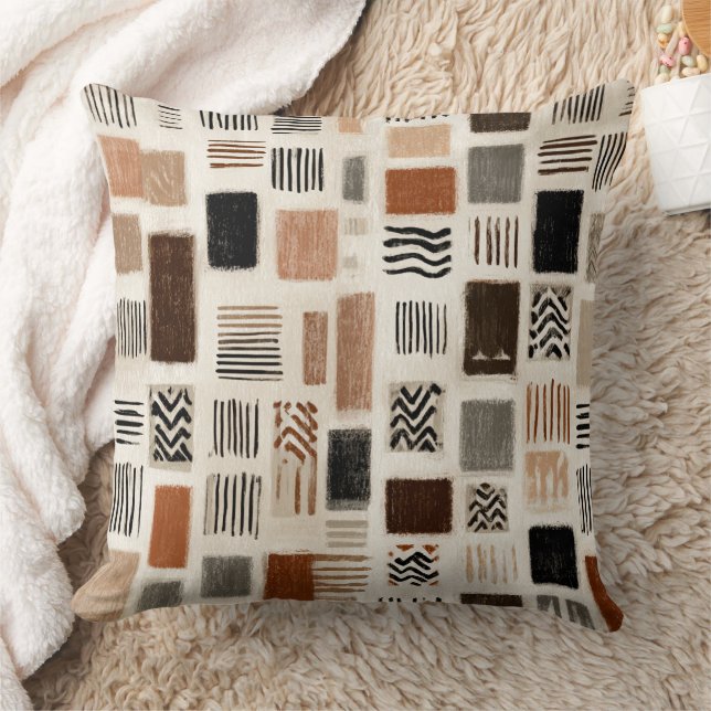 Coussin Grille Abstraite du Boho de Terre - Texture tirée  (Couverture)