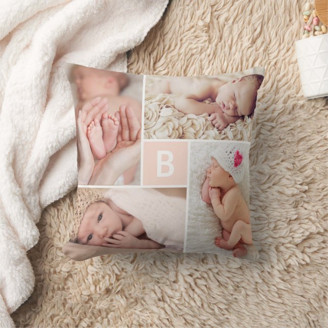 Coussin Grille Carré moderne Monogramme rose 4 Photo Colla (Couverture)