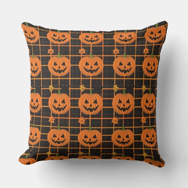 Coussin Grille citrouille Halloween Jeu d'oreiller (Recto)
