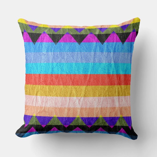 Coussin Grille colorée moderne en cuir Chevron (Recto)