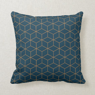 Coussin Grille Cube Art Déco Outil En Or Et Bleu