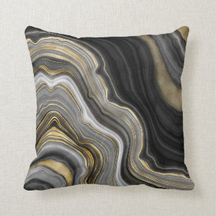 Coussin Grille d'Agate moderne Noir & Or