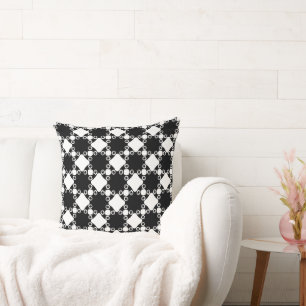 Coussin Grille de diamants abstraite et fantaisiste noir e