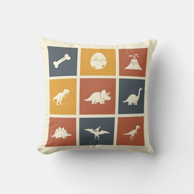 Coussin Grille d'icônes de dinosaures modernes (Recto)