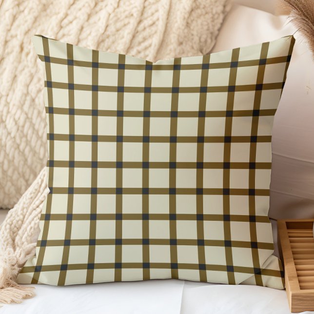 Coussin Grille et crème Retro Checker Brown (Créateur téléchargé)
