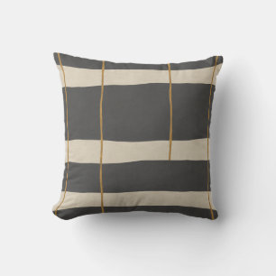 Coussin Grille Linéaire Ivoire Ocre Charbon