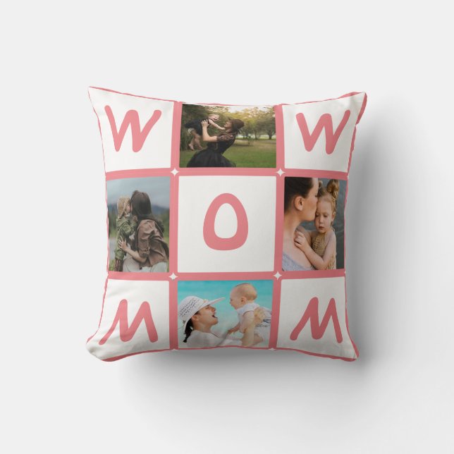 Coussin Grille Multi Photo Moderne Cadeau Mignon WOW MAMAN (Recto)