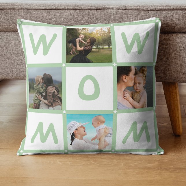 Coussin Grille Multi Photo Moderne Cadeau Mignon WOW MAMAN (Créateur téléchargé)