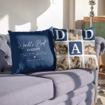 Coussin Grille multiphoto moderne mignon cadeau DAD<br><div class="desc">Créez votre propre coussin DAD avec ce montage et ce texte de grille multi-photo moderne. Design dispose de 6 Photographies avec des carrés d'angle incurvés avec le texte DAD en blocs bleu foncé qui peuvent être changés en n'importe quelle couleur. Au verso, le texte 'World's Best Daddy' avec une citation...</div>