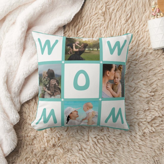 Coussin Grille multiphoto moderne mignonne WOW MOM Cadeau (Couverture)