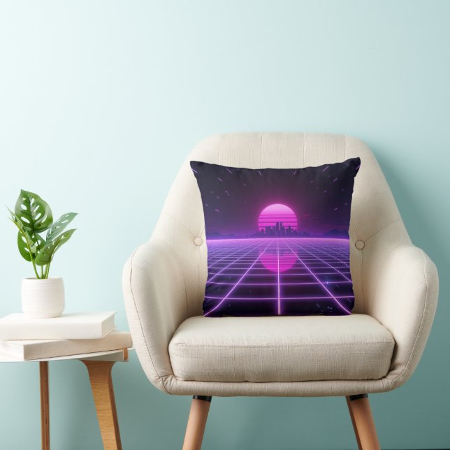 Coussin Grille Néon Rétro 80s Synthwave (Chaise)