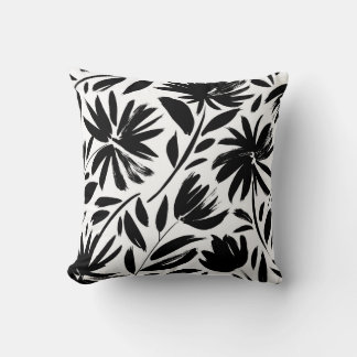 Coussin Grille noire : vintage motif chrysanthème