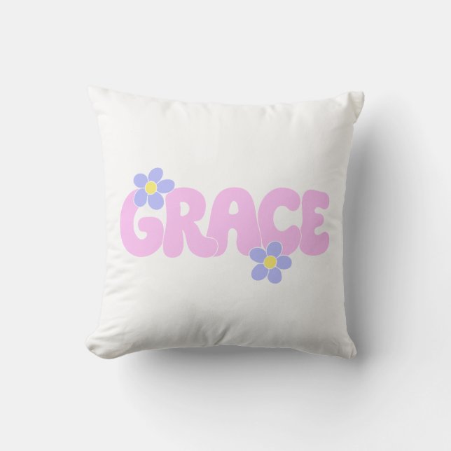 Coussin Grille Retro Super Flower Power Texte esthétique (Recto)