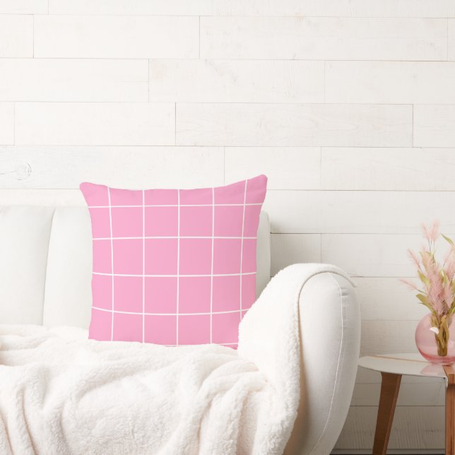 Coussin Grille rose et blanc (Canapé)