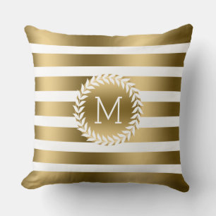 Coussin Grilles blanches et dorées monogrammes et couronne