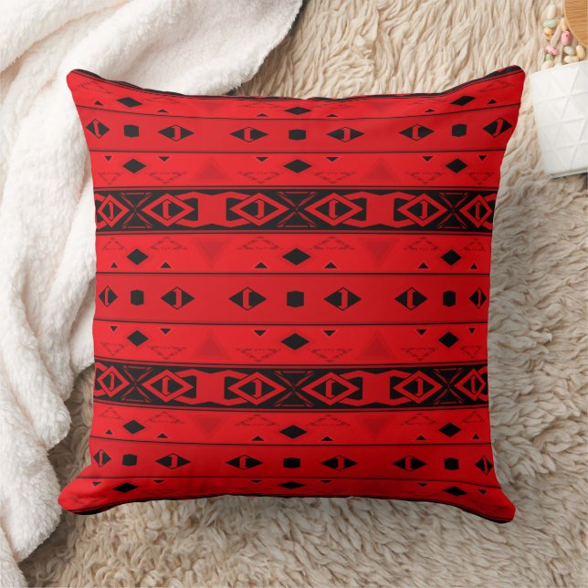 Coussin Grilles et formes géométriques rouge noir (Couverture)