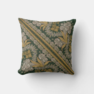 Coussin Grilles Floral Vintage Élégant Brocade Vert Or