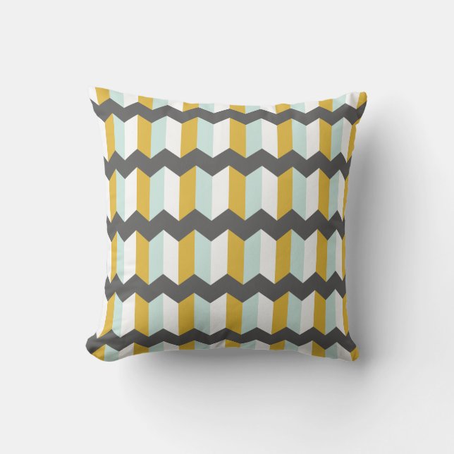 Coussin Grilles Géométriques Monnaie Chevron Et Motif Jaun (Recto)