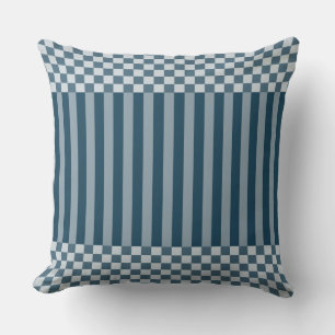Coussin Grilles modernes et Motif de contrôle bleu
