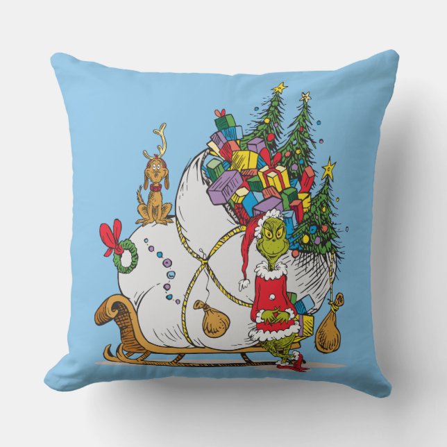 Coussin Grinch classique | Grinch & Max avec Sleigh (Recto)