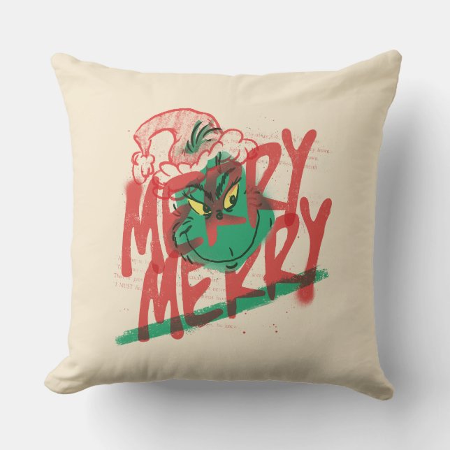 Coussin Grinch | Grunge Graphique Joyeux Joyeux (Recto)