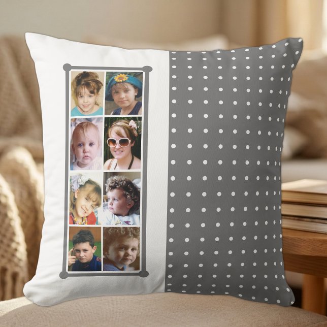 coussin gris à pois et collage de 16 photos (Créateur téléchargé)