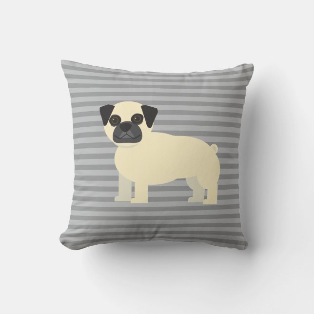Coussin Gris à raies Pug (Recto)