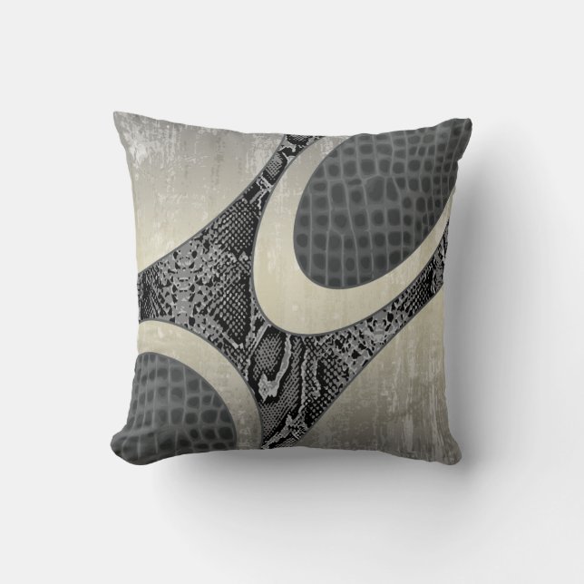 Coussin gris Abstrait Snakeskin Croc (Recto)