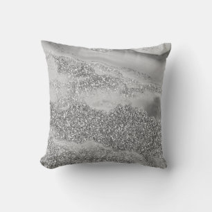 Coussin Gris Argent Pailleté Luxe Géode Agate