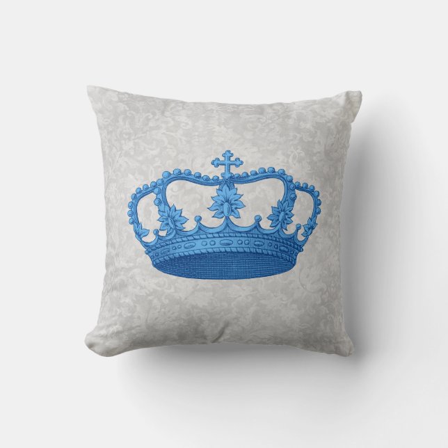 Coussin Gris argenté Backgrond de couronne vintage bleue (Recto)