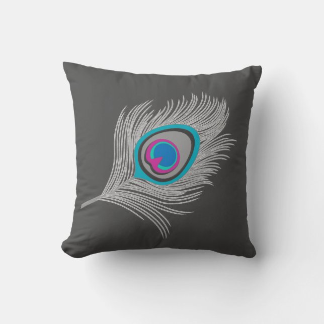 Coussin Gris argenté / Gris Peacock plumes sur Graphite (Recto)