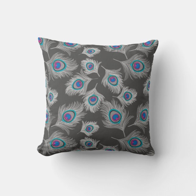 Coussin Gris argenté / Gris Plumes de paon gris sur Graphi (Recto)