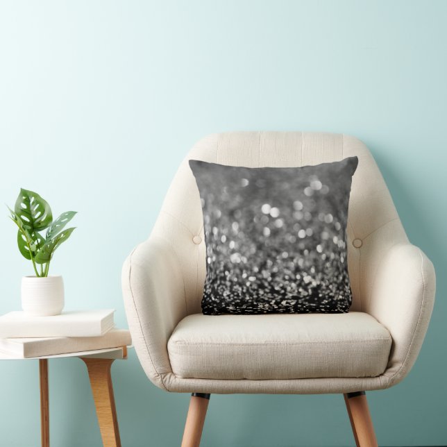 Coussin Gris argenté paillettes Bokeh Glam 1 (Chaise)