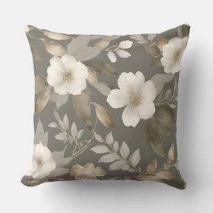Coussin Gris beige crème floral moderne de ferme