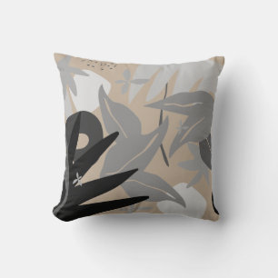 Coussin Gris beige et noir Artiste Feuilles Abstraits