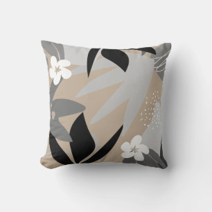 Coussin Gris beige Noir et blanc Artiste Abstrait Floral