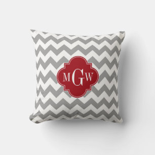 Coussin Gris Blanc Chevron Cranberry Quatrefeuille 3 Monog