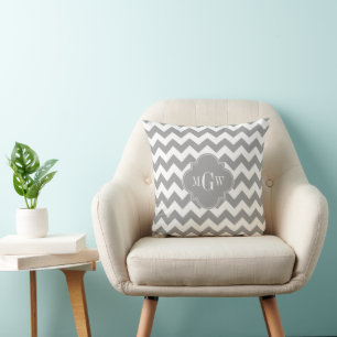 Coussin Gris Blanc Chevron Gris Foncé Quatrefeuilles 3 Mon