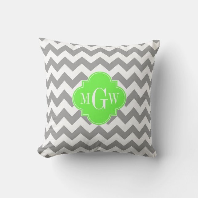 Coussin Gris Blanc Chevron Vert Citron Quatrefeuille 3 Mon (Recto)