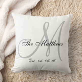 Coussin Gris Blanc Monogramme Cadeau de mariage pour jeune