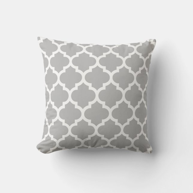 Coussin Gris Blanc Motif Quatrefoil Marocain #5 (Recto)