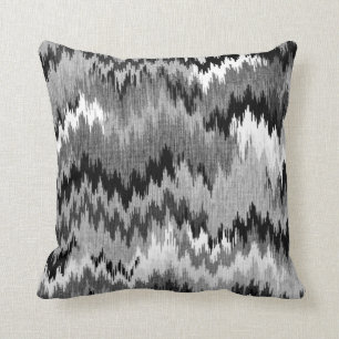 Coussin Gris blanc noir déchiqueté de Chevron Ikat