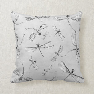 Coussin gris blanc noir d'insectes de libellules