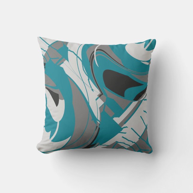 Coussin Gris Blanc Noir Turquoise Bleu Flore Abstrait (Recto)