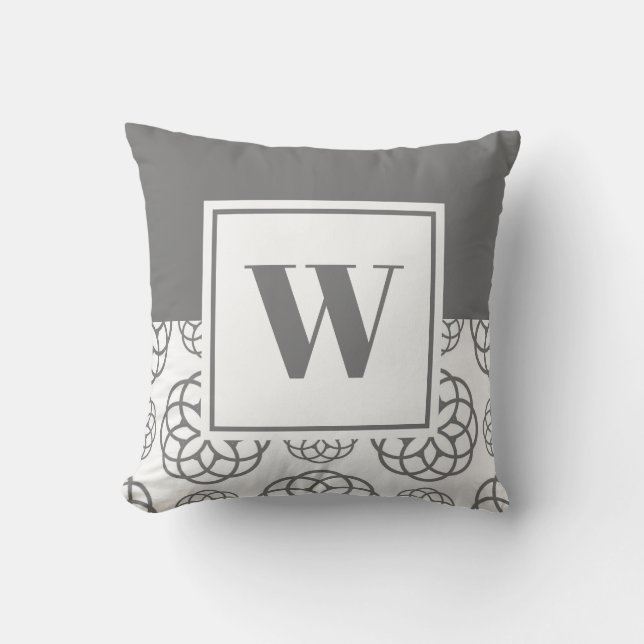Coussin Gris Blanc Personnalisé Motif Monogrammé (Recto)