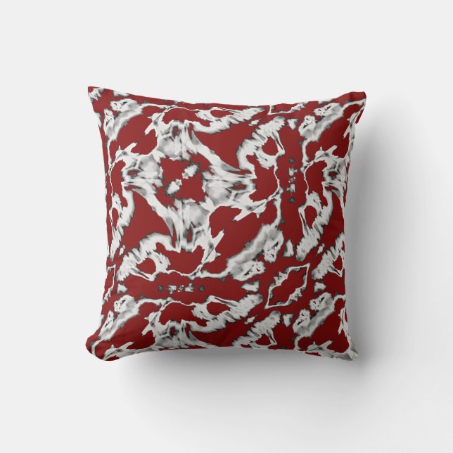 Coussin Gris Blanc sur Motif Diagonal Orné Rouge Foncé (Recto)