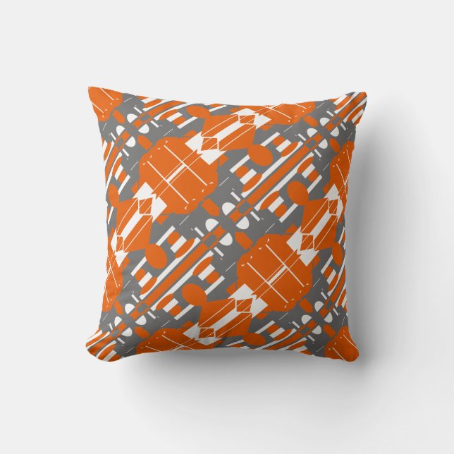 Coussin Gris blanc sur orange diagonale abstrait Design (Recto)
